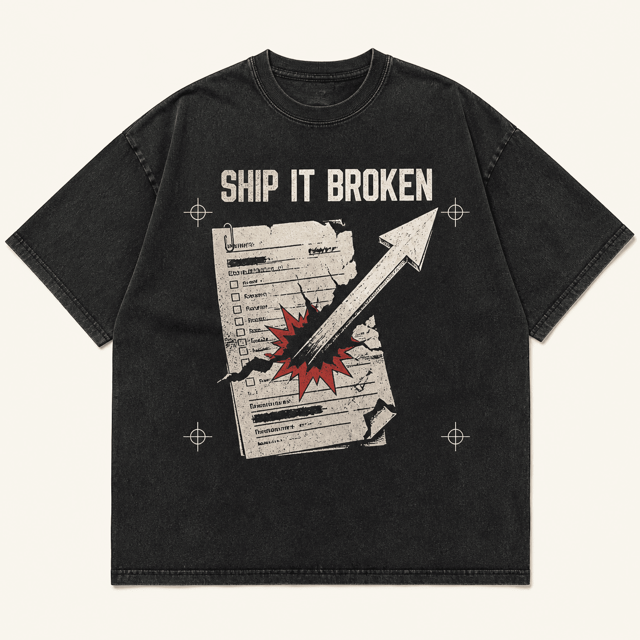 Ship It Broken washed-black T-shirt
